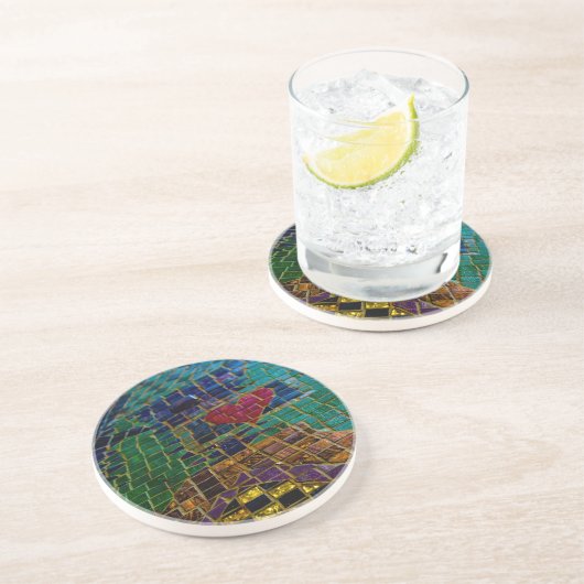 Colorful Heart Mosaic Zandsteen Onderzetter (Zijkant)