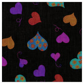 Colorful Heart Pattern - Cute Cheerful Girly Black Stof (Close Up)