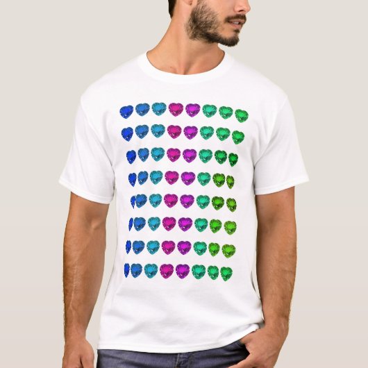 Colorful Heart Pattern Heart Gemstenen T-shirt (Voorkant)