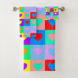 Colorful Heart Pattern Pop Art Bad Handdoek