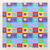 Colorful Heart Pattern Pop Art Glazen Onderzetter (Voorkant)