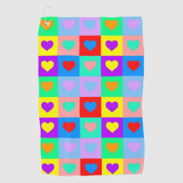 Colorful Heart Pattern Pop Art Golfhanddoek