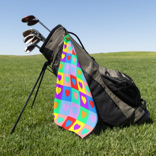 Colorful Heart Pattern Pop Art Golfhanddoek (Groen)