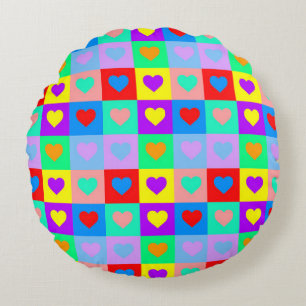 Colorful Heart Pattern Pop Art Rond Kussen