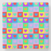 Colorful Heart Pattern Pop Art Stenen Onderzetter (Voorkant)