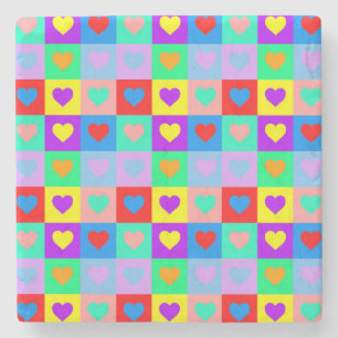 Colorful Heart Pattern Pop Art Stenen Onderzetter