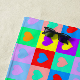 Colorful Heart Pattern Pop Art Strandlaken