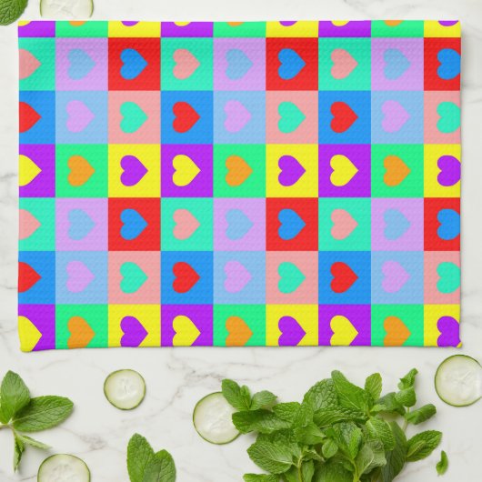 Colorful Heart Pattern Pop Art Theedoek (Gevouwen)