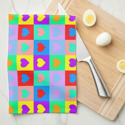 Colorful Heart Pattern Pop Art Theedoek (Quarter Fold)