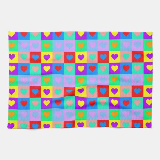 Colorful Heart Pattern Pop Art Theedoek (Horizontaal)