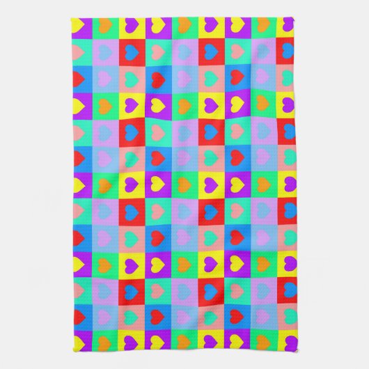 Colorful Heart Pattern Pop Art Theedoek (Verticaal)