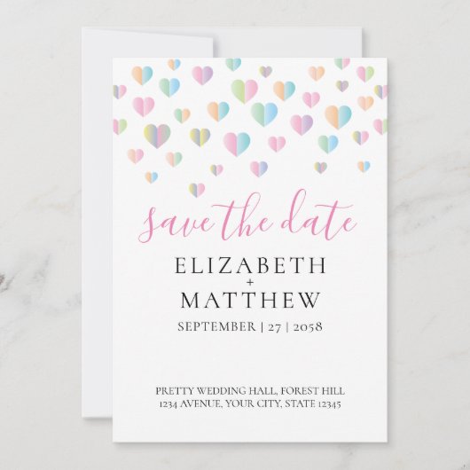 Colorful Heart Speckles Design Save The Date (Voorkant)