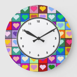 Colorful Heart Squares wandklok met cijfers