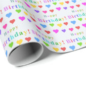 Colorful Hearts and Happy Birthday Typography Cadeaupapier (Rol Hoek)