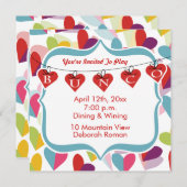 Colorful Hearts Bunco Invite Kaart (Voorkant / Achterkant)
