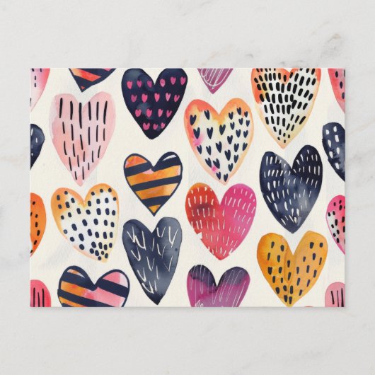 Colorful Hearts Love Handmade Pattern Briefkaart (Voorkant)