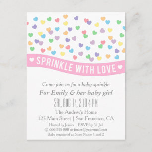 Colorful Hearts Modern Baby Sprinkle Invitting Kaart