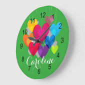 Colorful Hearts Monogrammed Grote Klok (Hoek)