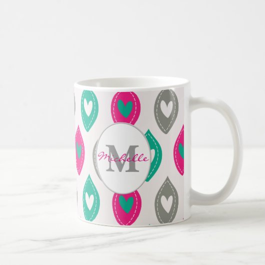 Colorful Hearts Pattern Gepersonaliseerd Koffiemok (Rechts)