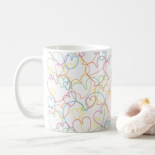 Colorful Hearts Pattern - Hearts Net Classic Mok (Met donut)