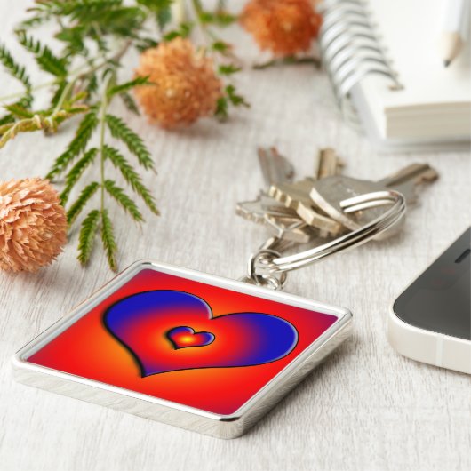 COLORFUL HEARTS, rood blauw sinaasappel Sleutelhanger (Zijkant)