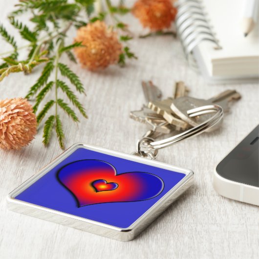 COLORFUL HEARTS, rood blauw Sleutelhanger (Zijkant)