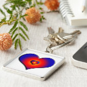 COLORFUL HEARTS, rood blauw wit Sleutelhanger (Zijkant)
