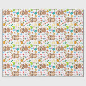 Colorful Hearts Stars Sloth Pattern Baby Birthday Cadeaupapier (Vlak)