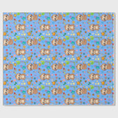 Colorful Hearts Stars Sloth Pattern Baby Birthday Cadeaupapier (Vlak)