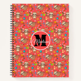 Colorful Hearts Stars Sloth Pattern Persoonlijk Notitieboek