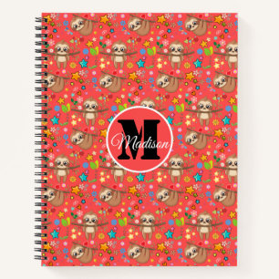 Colorful Hearts Stars Sloth Pattern Persoonlijk Notitieboek