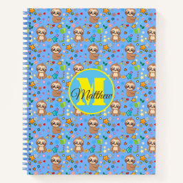 Colorful Hearts Stars Sloth Pattern Persoonlijk Notitieboek