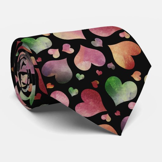 Colorful Hearts Valentijnsdag Pattern Stropdas (Opgerold)