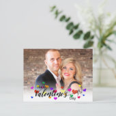 Colorful Hearts Valentijnsdag Typografie Foto Feestdagenkaart (Staand voorkant)