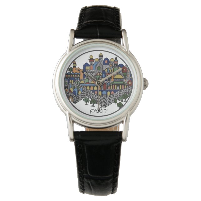 Colorful Hebrew Jerusalem-keramiek Horloge (Voorkant)