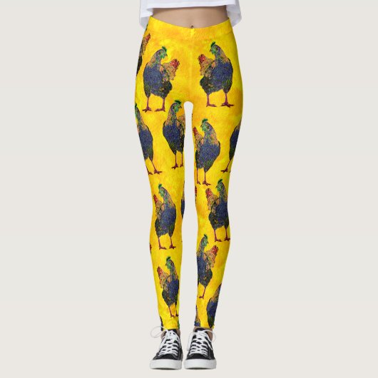 Colorful Hen op geel - Leggings (Voorkant)