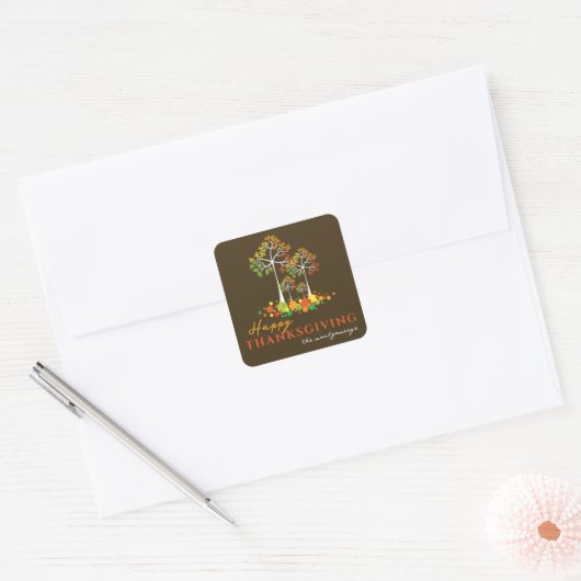 Colorful Herfst Family Trees Happy Thanksgiving Vierkante Sticker (Envelop)