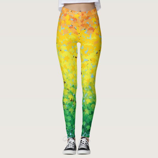 Colorful Herfst Foliage Maple Leaves Ombre Pattern Leggings (Voorkant)