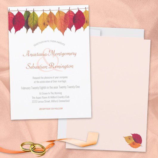 Colorful Herfst Leaf Minimalist Wedding Ceremonony Kaart