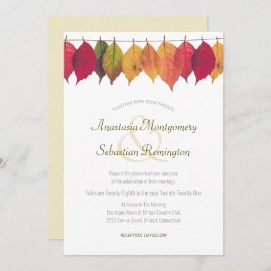 Colorful Herfst Leaf Minimalist Wedding Ceremonony Kaart (Voorkant / Achterkant)