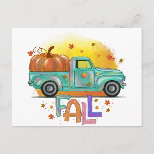 Colorful Herfst  Pickup Truck Briefkaart (Voorkant)