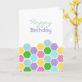 Colorful Hexagon patroonmeisjes verjaardagskaart Kaart (Gele Bloem)