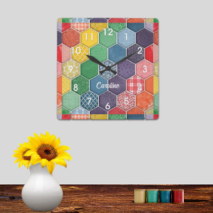 Colorful Hexagon Quilt Patch Wall klok