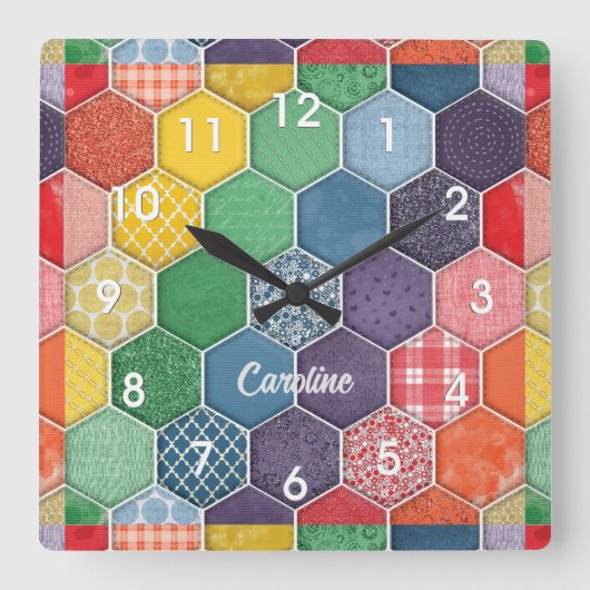 Colorful Hexagon Quilt Patch Wall klok (Voorkant)