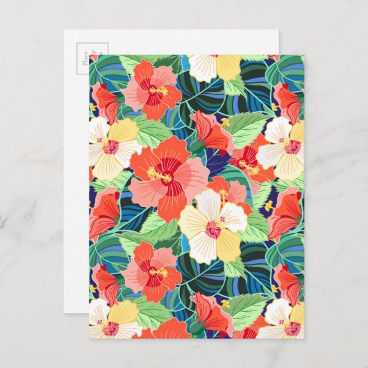 Colorful Hibiscus Pattern Briefkaart (Voorkant / Achterkant)