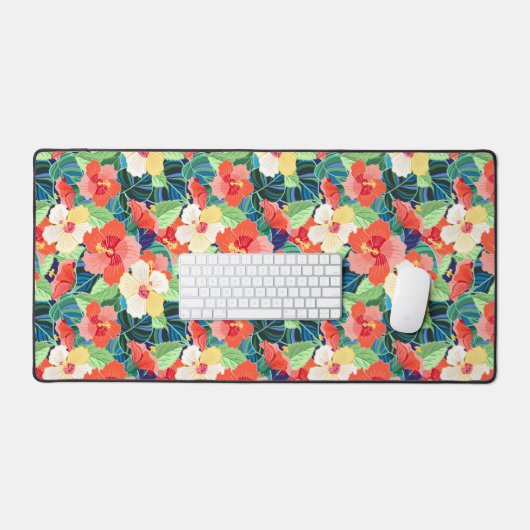 Colorful Hibiscus Pattern Bureaumat (Keyboard & Muis)