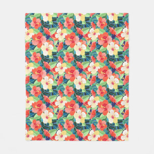 Colorful Hibiscus Pattern Fleece Deken