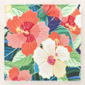 Colorful Hibiscus Pattern Glazen Onderzetter (Voorkant)