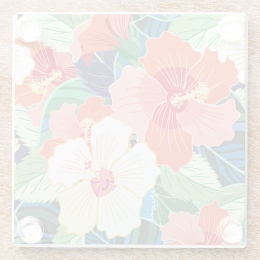 Colorful Hibiscus Pattern Glazen Onderzetter (Achterkant)