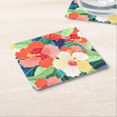 Colorful Hibiscus Pattern Kartonnen Onderzetters (Schuin)